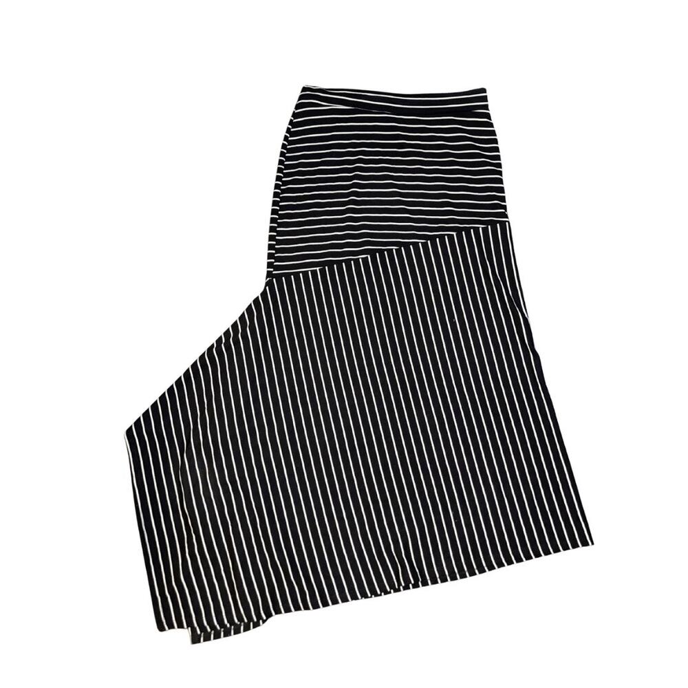 Downeast Black White Striped Paris Sweater Maxi Asymmetrical Skirt Size Large